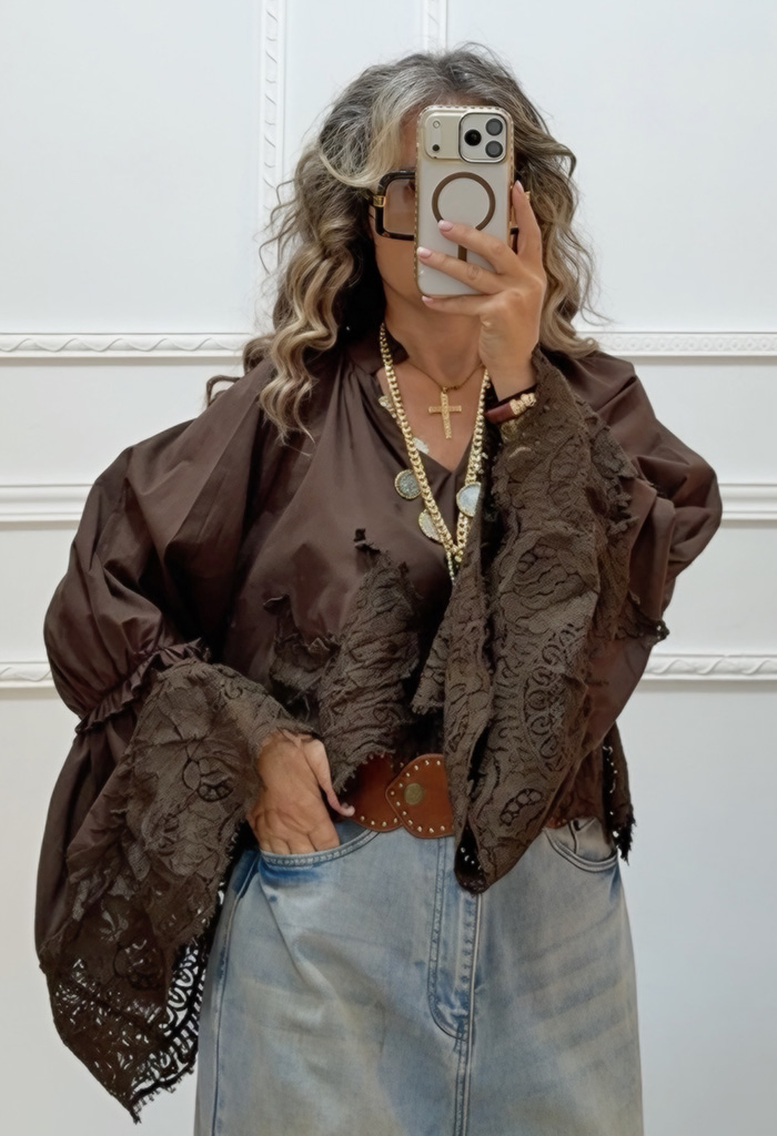 Boho πουκαμίσα καφέ