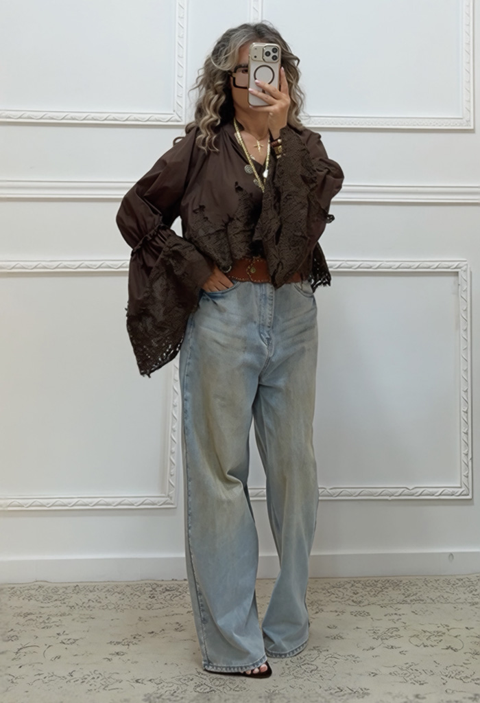 Boho πουκαμίσα καφέ