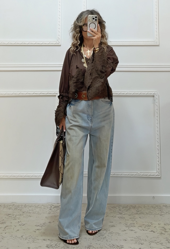 Boho πουκαμίσα καφέ