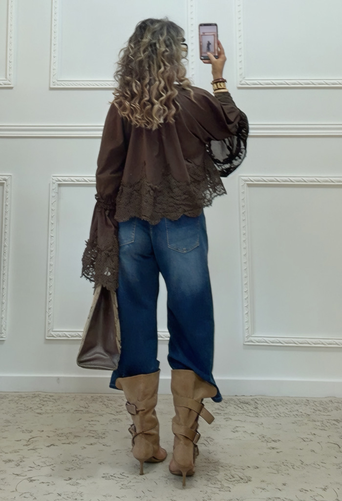 Boho πουκαμίσα καφέ