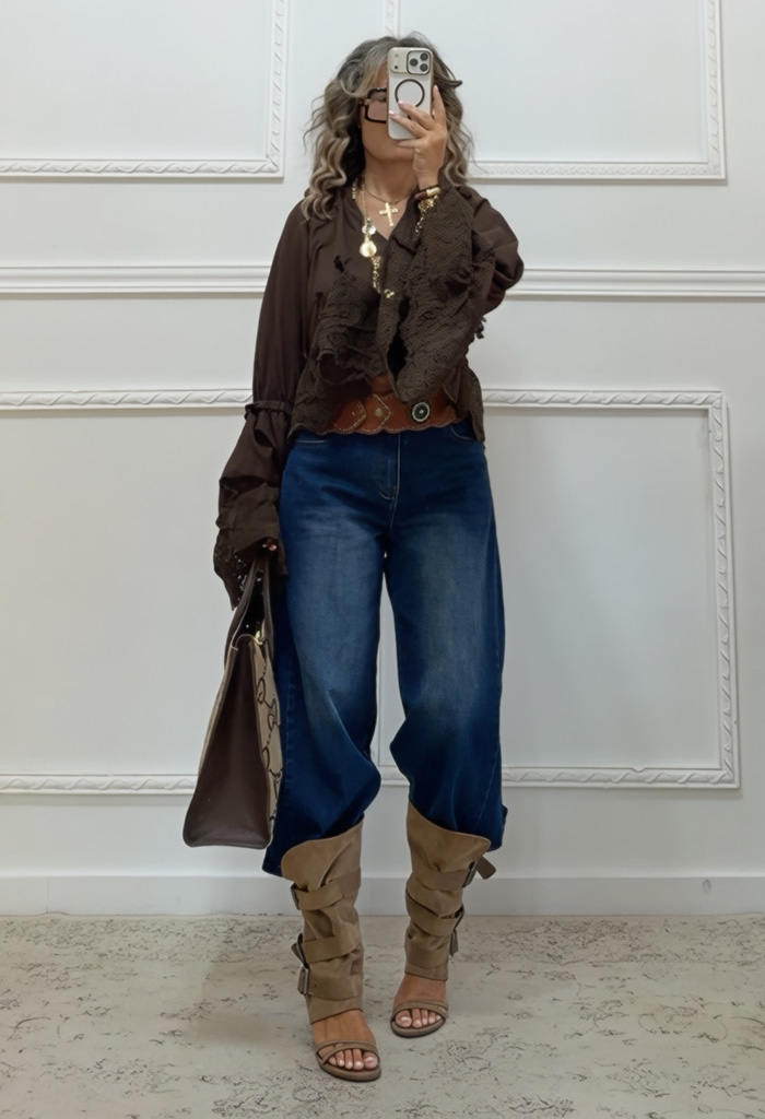 Boho πουκαμίσα καφέ