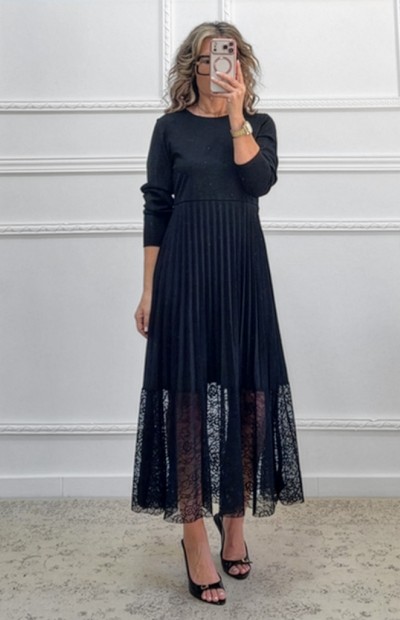 Φόρεμα πλισέ με δαντέλα