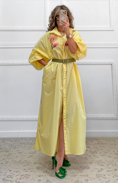 Καφτάνι με κεντήματα κίτρινο