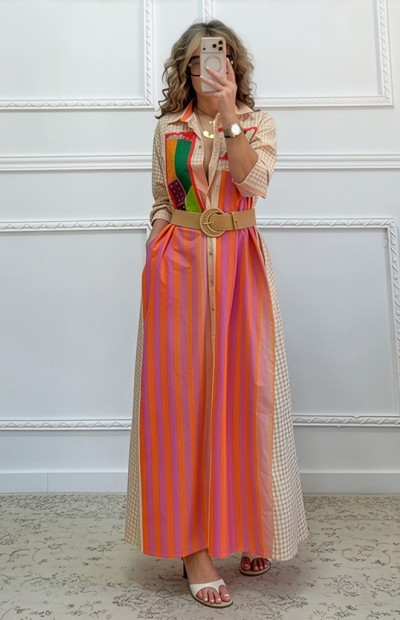 Patchwork μακρύ καφτάνι