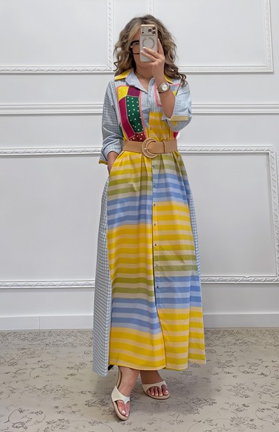 Patchwork μακρύ καφτάνι