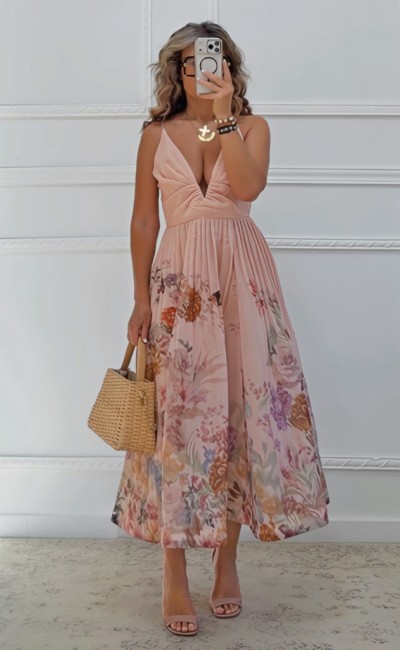 Floral φόρεμα με πιέτες