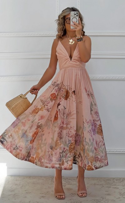 Floral φόρεμα με πιέτες
