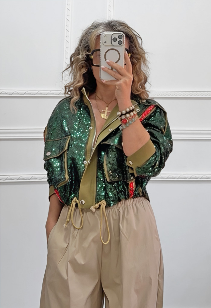 Cropped jacket με παγιέτες