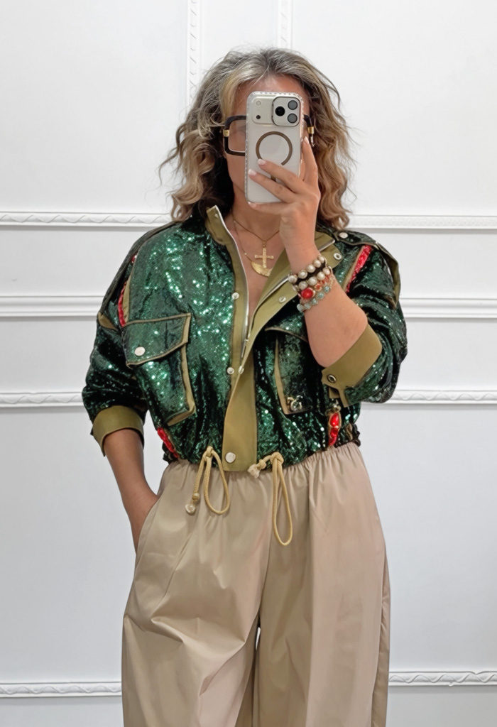 Cropped jacket με παγιέτες