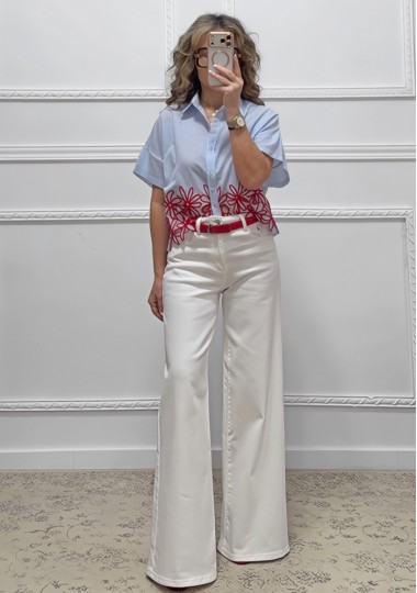 Ισόφαρδο τζιν παντελόνι λευκό