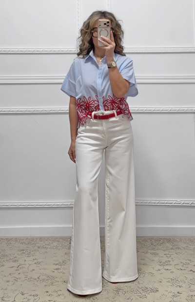 Ισόφαρδο τζιν παντελόνι λευκό