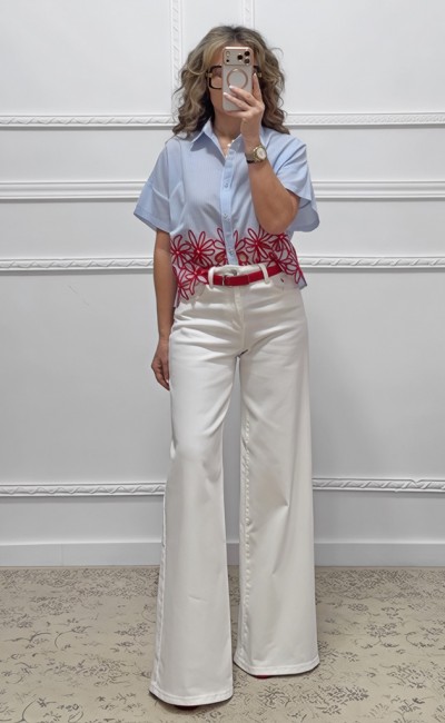 Ισόφαρδο τζιν παντελόνι λευκό