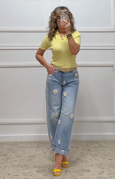 Denim παντελόνι με μαργαρίτες