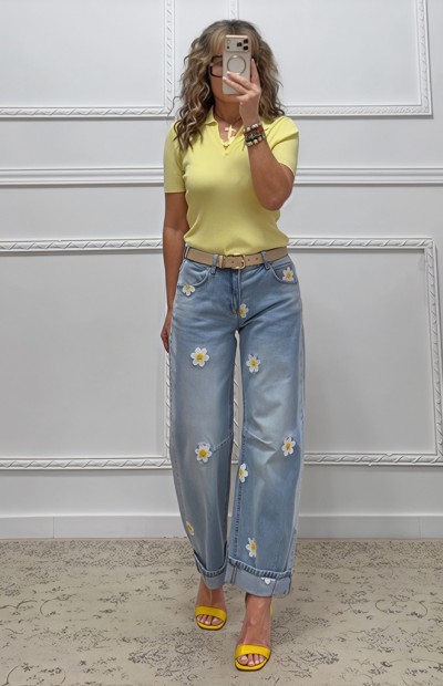 Denim παντελόνι με μαργαρίτες Denim παντελόνι με μαργαρίτες