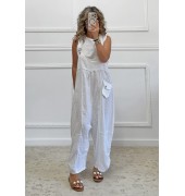 Λινή ολόσωμη φόρμα άσπρη Λινή ολόσωμη φόρμα άσπρη
