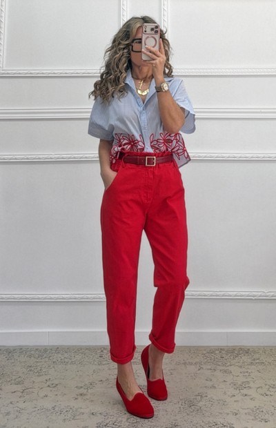 Mom fit παντελόνι κόκκινο