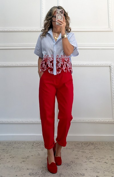 Mom fit παντελόνι κόκκινο