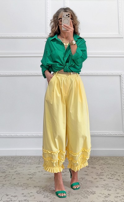 Ψηλόμεσο παντελόνι κίτρινο