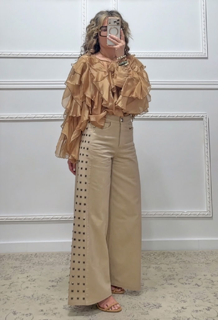 Μπλούζα με βολάν καφέ