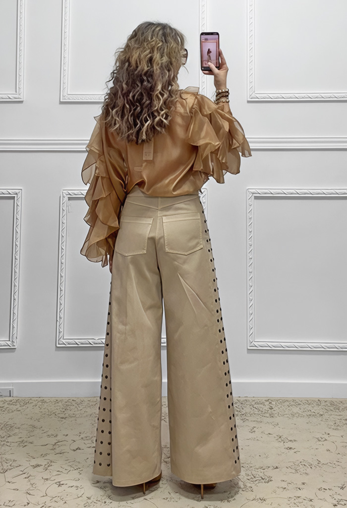 Μπλούζα με βολάν καφέ