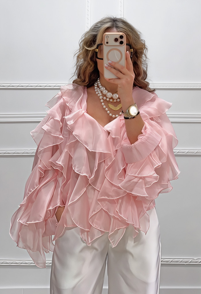 Μπλούζα με βολάν ροζ