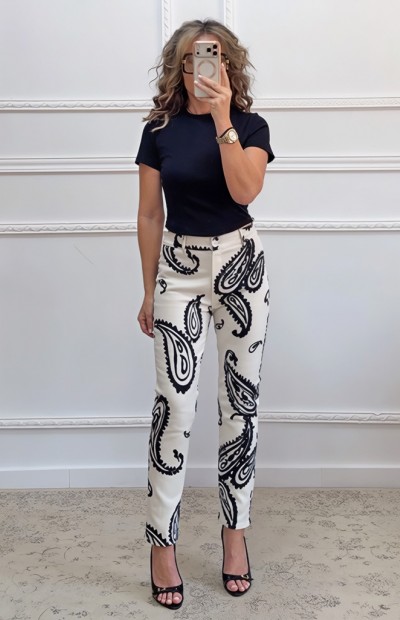 Εφαρμοστό παντελόνι εμπριμέ