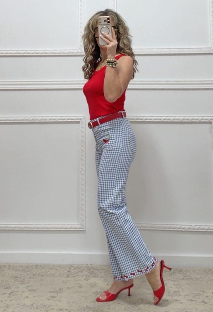 Παντελόνι καρό με κεντήματα