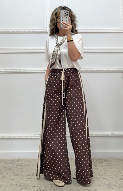 Πουά παντελόνα καφέ