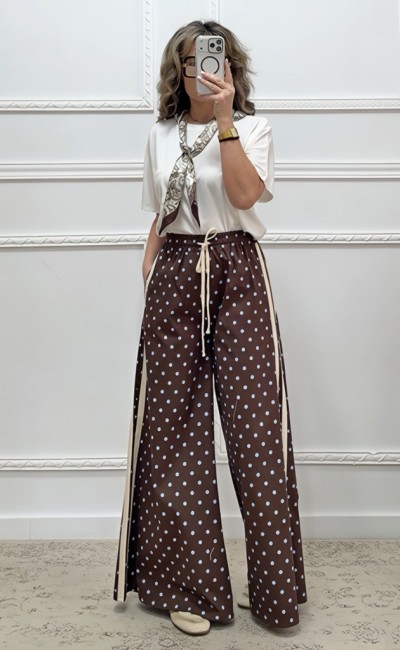 Πουά παντελόνα καφέ