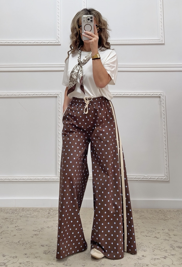 Πουά παντελόνα καφέ