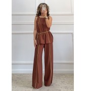 Σετ παντελόνα μπλούζα καφέ