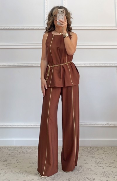 Σετ παντελόνα μπλούζα καφέ