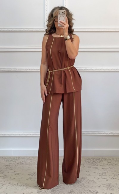 Σετ παντελόνα μπλούζα καφέ