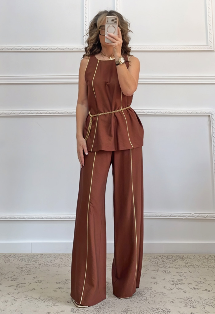 Σετ παντελόνα μπλούζα καφέ