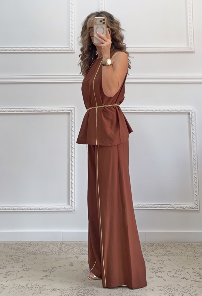 Σετ παντελόνα μπλούζα καφέ