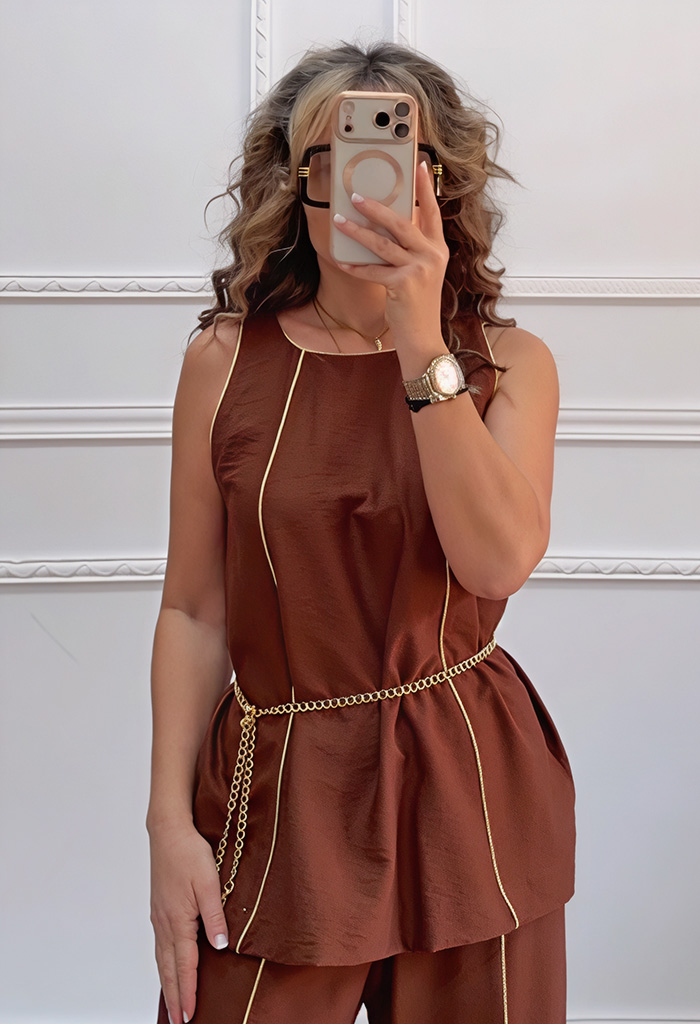 Σετ παντελόνα μπλούζα καφέ