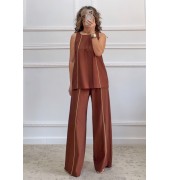 Σετ παντελόνα μπλούζα καφέ