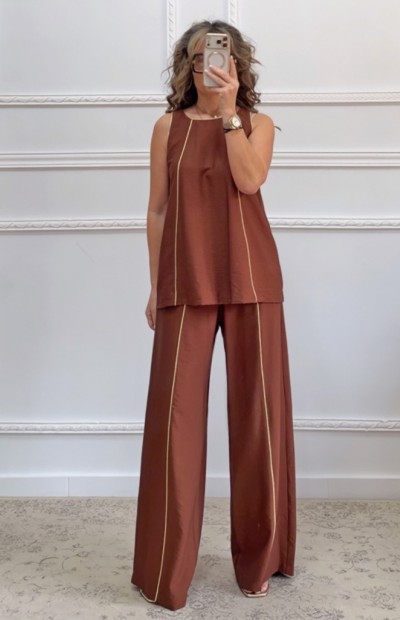 Σετ παντελόνα μπλούζα καφέ