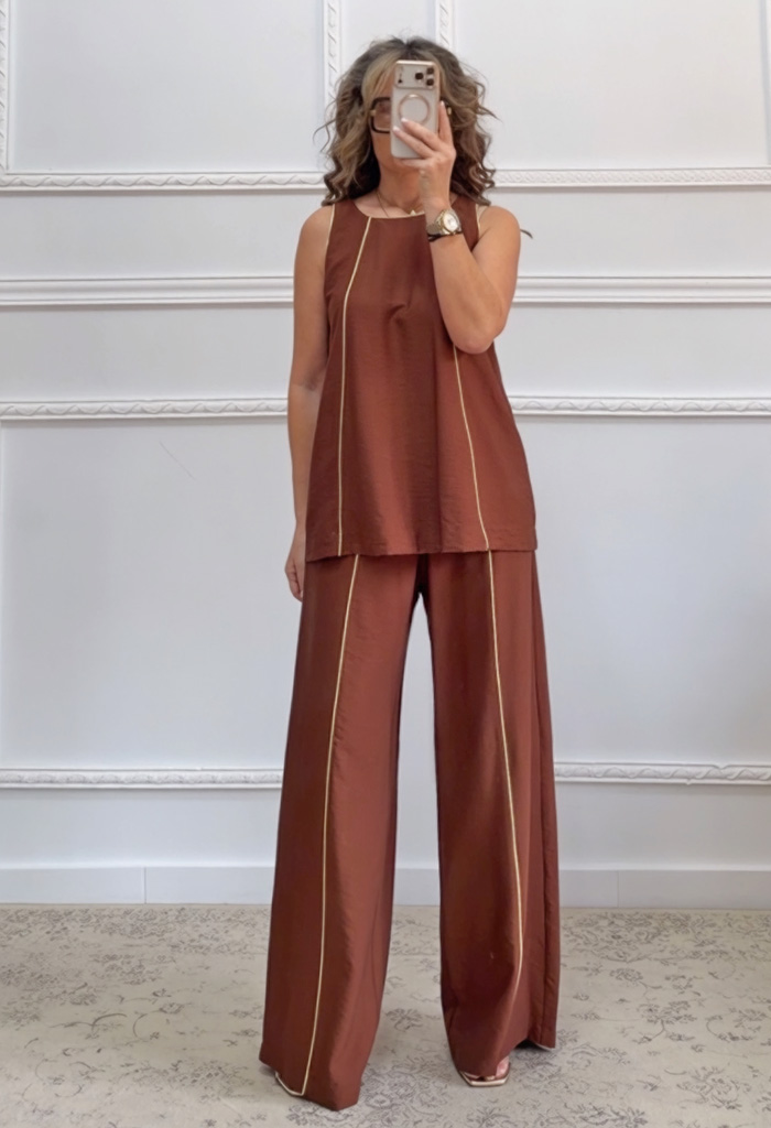 Σετ παντελόνα μπλούζα καφέ