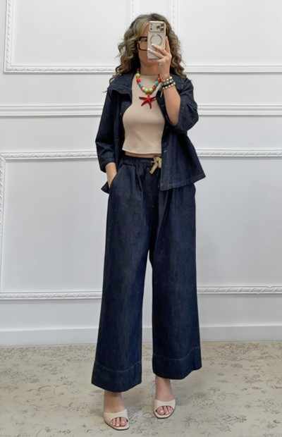 Denim σετ παντελόνα και τζάκετ 