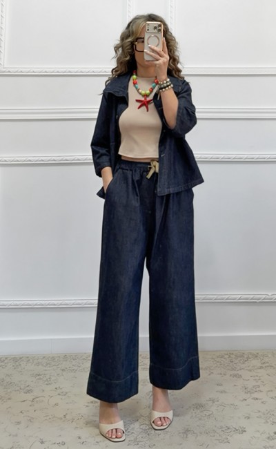 Denim σετ παντελόνα και τζάκετ 