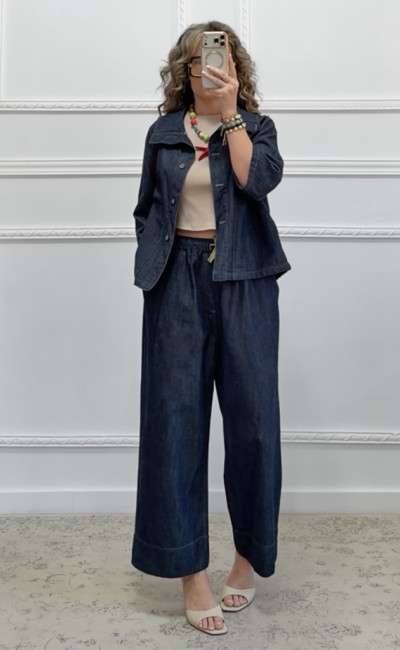 Denim σετ παντελόνα και τζάκετ 