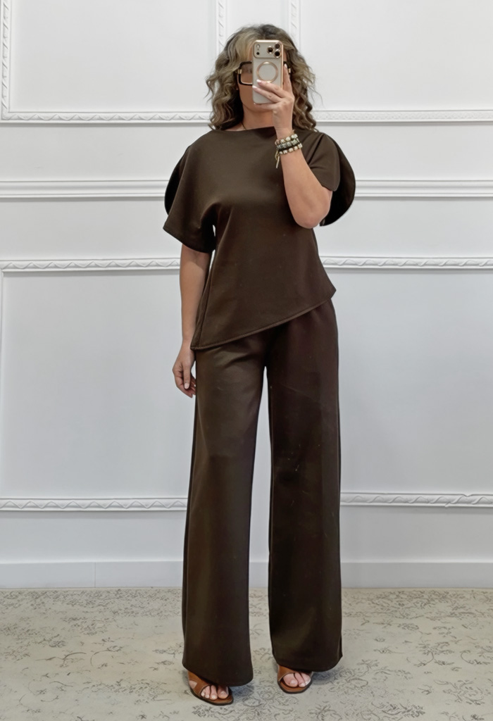 Σετ παντελόνα μπλούζα καφέ