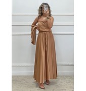 Σετ φούστα και στράπλες καφέ Σετ φούστα και στράπλες καφέ
