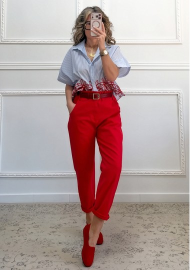 Ριγέ πουκάμισο με κέντημα