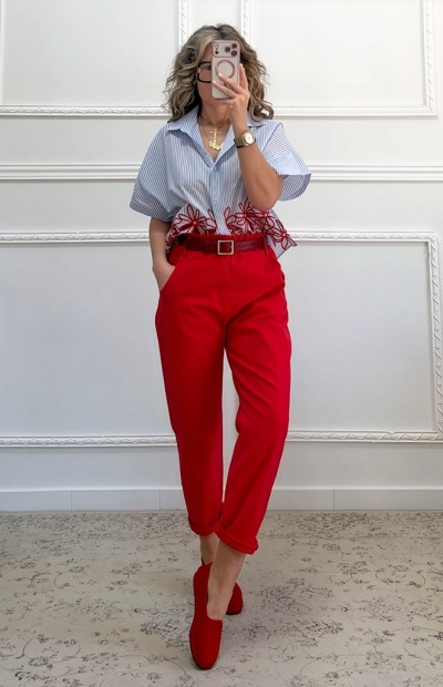 Ριγέ πουκάμισο με κέντημα