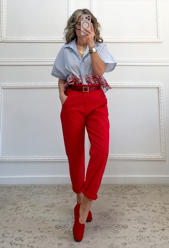 Ριγέ πουκάμισο με κέντημα