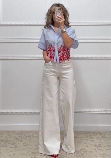 Ριγέ πουκάμισο με κέντημα