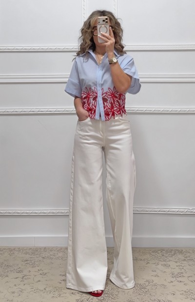 Ριγέ πουκάμισο με κέντημα