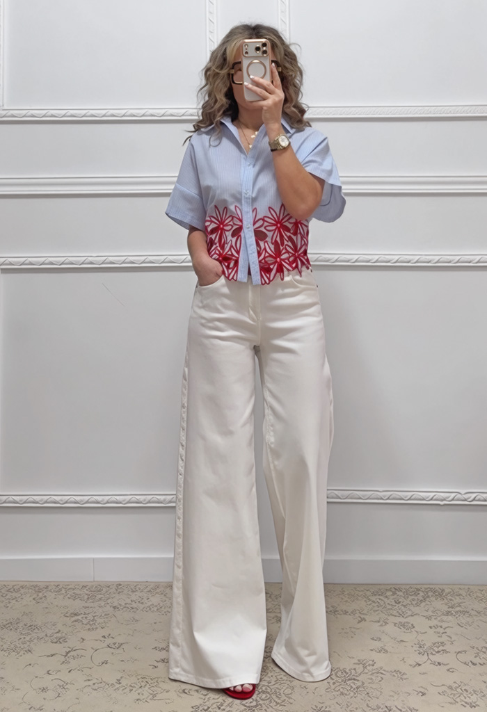 Ριγέ πουκάμισο με κέντημα